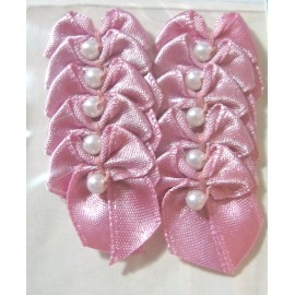 DARICE MINIATURE ANTIQUE ROSE RIBBON BOWS WITH PEARLS - 1 INCH - 10 PIECE PACKAGE