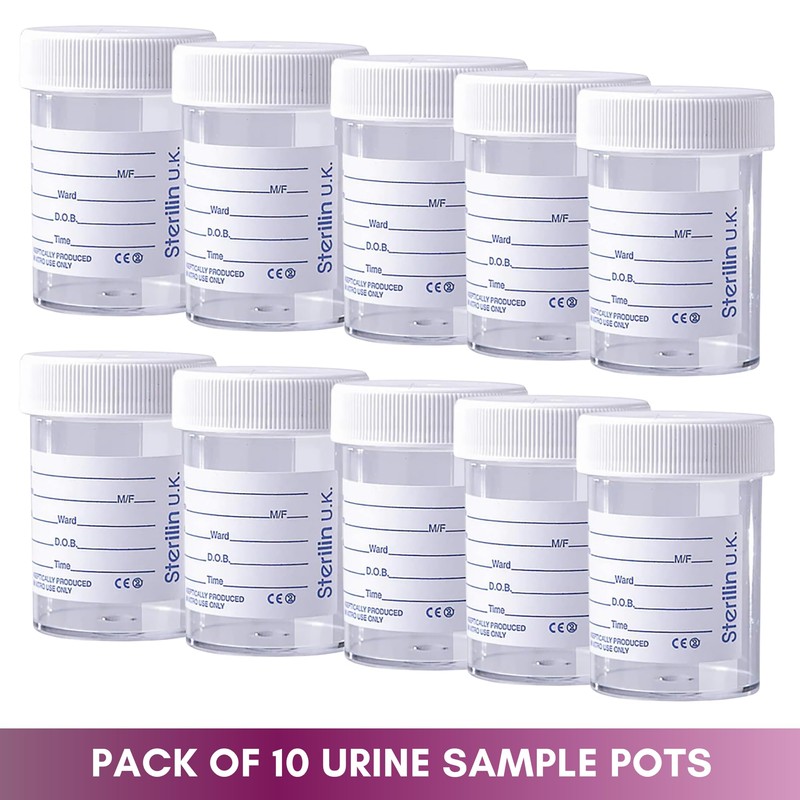 10 x Sterilin Urine Sample Bottles Specimen Pot Graduated Container