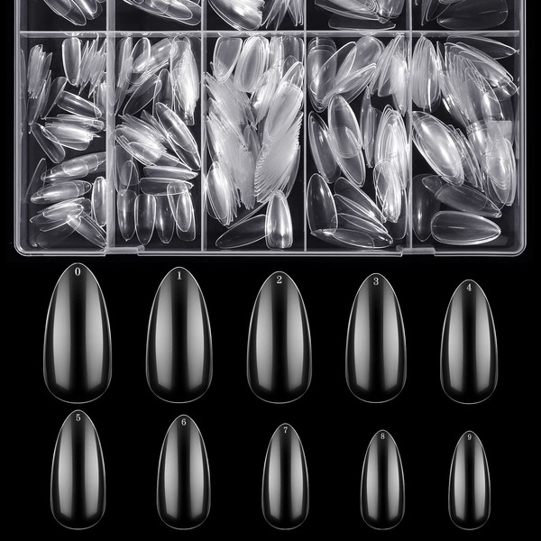 Almond Acrylic Fake Nails - BTArtbox 500pcs Clear Fake Nails False Nail Tips Almond Full Cover Nail with Case for Nail Salons and DIY Nail Art, 10 Sizes