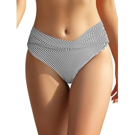 SHEKINI Women's Bikini Bottoms Retro Ruched Tummy Control Classic Black Swimming Trunks Beach Shorts Large Sizes for Women, stripes