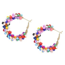 Boho Earrings For Women Colorful Earrings For Women Boho Flower Hoop Earring Mexican Earring C Shape Ethnic Beaded Jewelry Gifts (Multi Beaded)