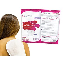 20pk Omnitex Premium Bed Bath Wet Wash Gloves - Microwaveable | with Dimethicone Barrier Cream, Aloe Vera & Vitamins | Rinse Free Incontinence Bed Bath Wipes in Glove Shape | Alcohol Free | 2X 10pk