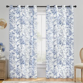 Beauoop Floral Curtains 96 Inches Long 2 Panels for Bedroom Living Room Blue Rose Flower Patterned Farmhouse Light Filtering Room Darkening Privacy Grommet Top Window Treatments Drapes, 52X96