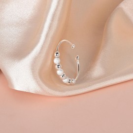 SILBERTALE 925 Sterling Silver Spinner Ring Fidget Anxiety Anti Stress Rings 7 Rotating Beads Adjustable Open Thumb Rings for Women