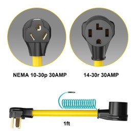 ACKING Dryer Adapter 4 Prong to 3 Prong, 4P Newer Dryer to 3P Older House, Dryer Convert Cord NEMA 10-30P Plug to 14-30R Receptacle, 220V 30 Amp 10 AWG STW with Safety Ground Wire, ETL Listed
