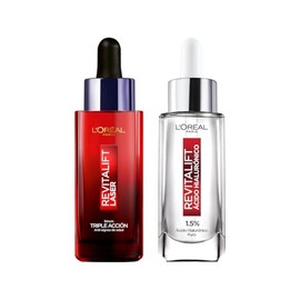 Kit L'Oréal Paris Revitalift, Serum Ácido Hialurónico + Serum Laser. Triple Acción Anti-Edad,Corrige Arrugas, Da Firmeza, Luminosidad y Unifica el Tono, Con Tecnología Tri-Péptidos y Vitamina C