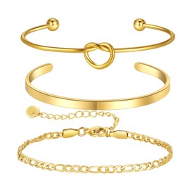 WHAOYOY 3PCS 14K Gold Adjustable Accessories Tennis Link Chain Bracelets for Women(GOLD)