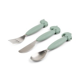 Done by Deer Easy-grip Cutlery Set Deer Friends Green - 100% Food Grade Silicone, Spoon, Fork, and Knife, Ideal for Toddlers, Anti-Slip Handles