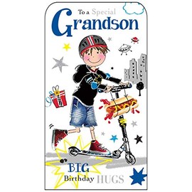 Jonny Javelin Special Grandson Big Birthday Hugs Card - Boy Scooter