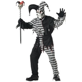 California Costumes Men's Adult- Black Evil Jester Costume, Black/White, Small