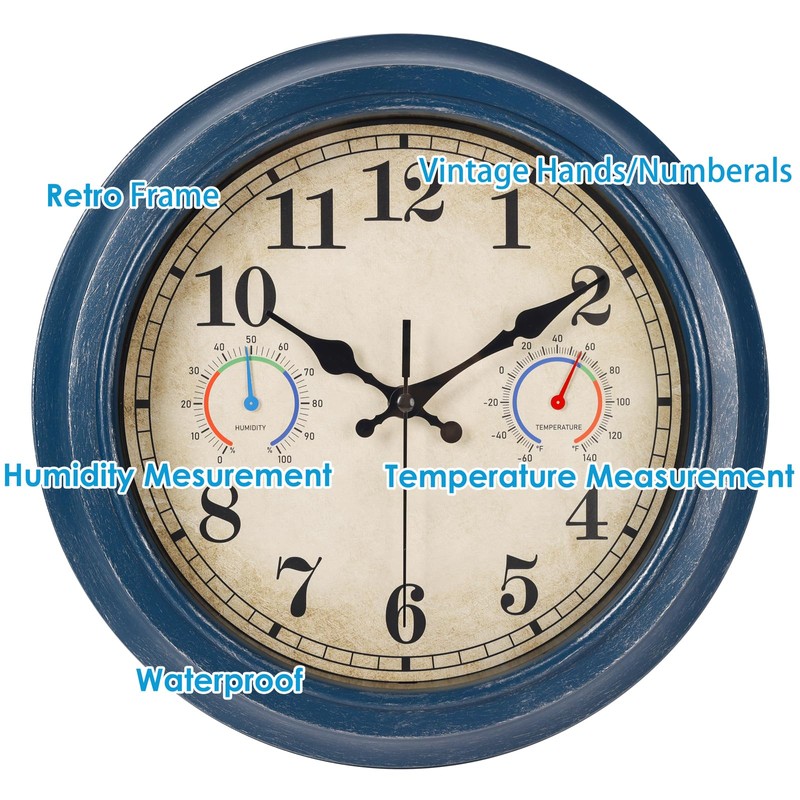 12 Inch Outdoor Clock with Thermometer and Hygrometer Combo, Waterproof