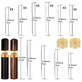 26 Pcs Leather Sewing Needles Kit, 4 Sizes Triangle Leather Needles with Large Eye Needles, Blunt and Pointed Stitching Needles, Thimble and Needle Bottles for Leather Stitching Hand Sewing