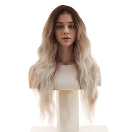 LICATEAT Long Curly Deep wavy Lace Front Wigs for Women,Synthetic u part Body Wave Wigs 26inch (Gray)