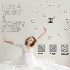 Niceguy Solutions DIY Wall Clock - Frameless 3D-Style Analog Timekeeper for Home, Living Room, Bedroom, Office - Battery-Powered Modern House Decoration - Silent Clock Decor with Number Sticker Decals