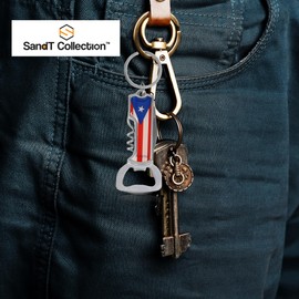 Multifunctional Bottle Opener Keychain Corkscrew Keychains - Carribean Countries - Set of 3 (Puerto Rico)