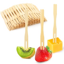 300 Bamboo Appetizer Forks, 3.5 Inch Mini Bamboo Forks for Charcuterie Boards Accessories, Fancy Toothpicks for Appetizers, Disposable Wooden Cocktail Forks, Small Fruit Food Picks for Party Supplies