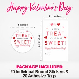 Valentine's Day Stickers Set - A Little Treat for Someone Sweet - 40 Self Adhesive Labels, Round & Tag Shaped, Each 20 Pcs for Gift Wrapping, Envelopes,Goodie Bag,Valentines Party Supplies - A03