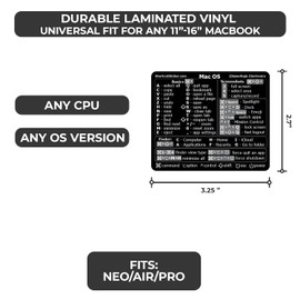 Synerlogic (Universal/Neo/Air/Pro) Mac OS Reference Keyboard Shortcut Sticker, Laminated Vinyl - for MacBook/iMac/Mini (Black)