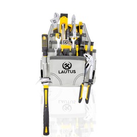 LAUTUS Oil Tanned Leather Tool Pouch Bag | WHITE| Carpenter, Construction, Framers, Handyman | 10 Pockets, 2 Hammer Holders | 100% LEATHER