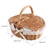 Aigid Picnic Basket Oval Double Lid Linen Flowers Picnic Storage