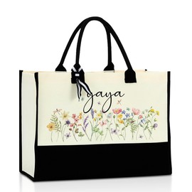 Yaya Gifts Grandma Canvas Cotton Tote Bag - Practical Gift Ideas for First Time Grammie - Birthday, Christmas Flower Reusable Beach and Shopping Bags for Women