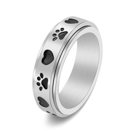 OIDIMS Cute Dog Love Heart Paw Print Spinner Fidget Ring Stainless Steel Relieving Anxiety Rotate Freely Finger Band Rings for Women Men Lovely Animal Jewelry for Pet Loving Friend Families (5)