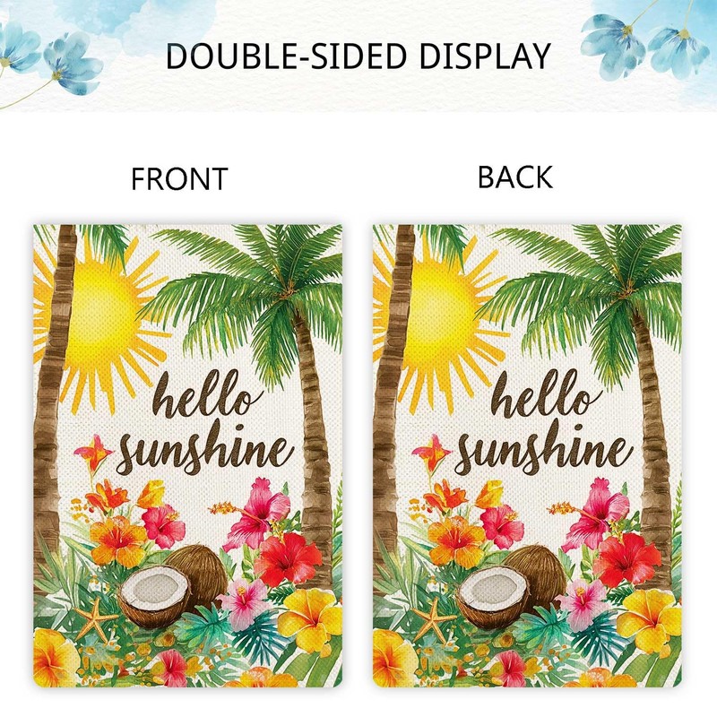 Jauageon Hello Sunshine Garden Flag Summer Holiday Garden Flag Coconut
