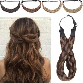 Silk-co Plaited Head Band in Ash Brown Hairpiece Braided Weave Hair Accessories Bohemian Plait Elastic Headband Twist Front