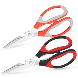 Vutyvve Kitchen Scissors, Stainless Steel Blades, Soft Handle, Multifunctional Kitchen Scissors Set, Red Black/Orange Grey, Pack of 2