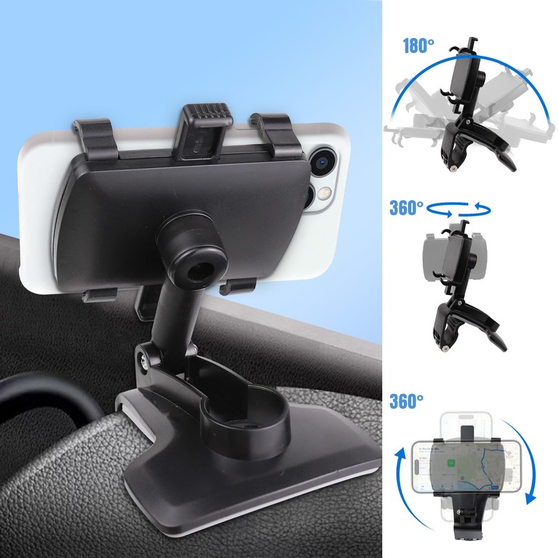 Hovom Rear View Mirror Phone Holder for Car, Clip-On Cell