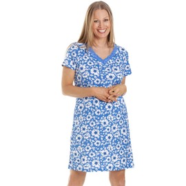 Camille Womens Smooth Soft Cotton Summer Nightshirts 10-12 Sky Blue Flower