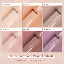 Shining She Semi-Permanent Nail Polish, 6 Colors Nude Beige Champagne Semi-Permanent Nail Polish Soak-Off UV Nail Polish for Beginners Nail Art DIY, 8ml