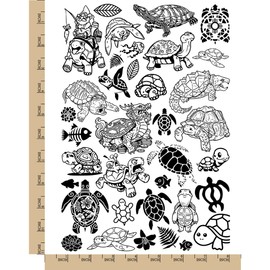 Turtles and Tortoises Temporary Tattoo Water Resistant Fake Body Art Set Collection - Black (One Sheet)