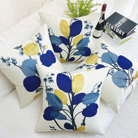 HUASHUZI Outdoor Pillow Covers Navy Blue Leaves Waterproof Throw Pillows Case 18x18 inch Set of 4 Garden Patio Furniture for Home Sofa Decorative