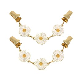 2 Pcs Daisy Sweater Shirt Clips Flower Cardigan Collar Clips Dresses Shawl Clips Brooch Clips for Women Girls White