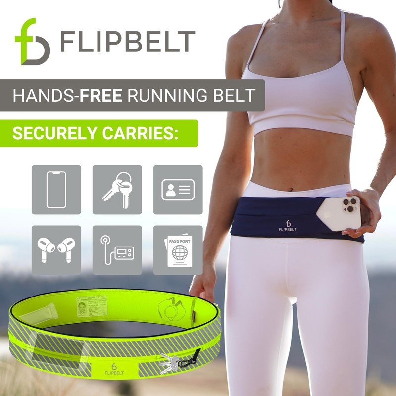 FlipBelt Reflective Running Belt Reflective Neon Yellow, Extra Large