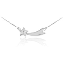 925 Sterling Silver CZ-Studded Shooting Star Pendant Necklace, 16"