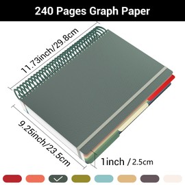 Yarotm Spiral A4 Notebook - Squared Paper Notebooks A4 Wirebound - 23.5x29.8cm Grid Notepad Graph Paper - A4 Journal Notebook 120 Sheets/240 Pages - Soft Cover Spiral Note Pad Planner, Green