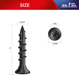 SG TZH #8 x 1 Inch Deck Screws (215Pcs) 1lb. Exterior Wood Screws. Carbon Steel, Black, Flat Head, Rust Resistant epoxy Coated, with T25 Star Bit