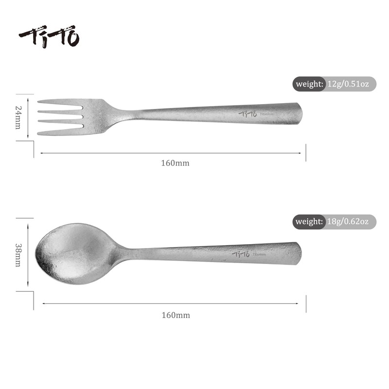 TiTo Titanium Bright Colorful Ultra Lightweight Titanium Camping Utensil Set