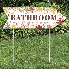 Big Dot of Happiness Fall Foliage Wedding Bathroom Signs - Autumn Leaves Wedding Sign Arrow - Double Sided Directional Yard Signs - Set of 2
