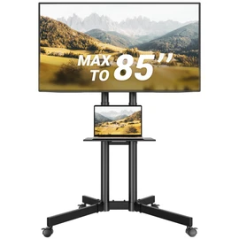 BONTEC Mobile TV Stand with Tilt Function, Rolling TV Cart for 32–85 Inch LED LCD OLED Flat & Curved TVs, Portable Stand with Laptop Shelf, Locking Wheels, Max VESA 600x400mm, 132 lbs Capacity, Black