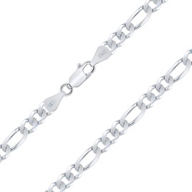 PLANETYS - Figaro Chain (1+3) 925 Sterling Silver Rhodium-Plated Chain - 5.6 mm Wide Various Lengths: 40-45-50-55-60-65-70 cm, Sterling Silver
