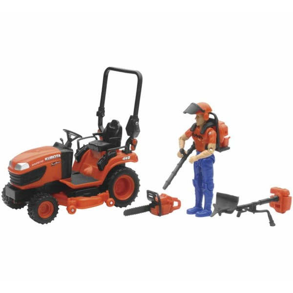 New-Ray 1/18 Kubota BX2670 Lawn Tractor with Figure & Accessories SS-33453