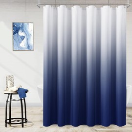 Naturoom Classic Blue Shower Curtains for Bathroom,Ombre Cloth Fabric Shower Curtain Set with 12 Hooks Denim Blue Bathroom Decor 72 x 72