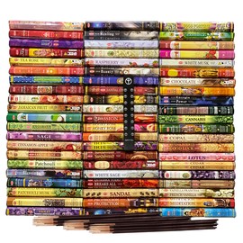 Hem Incense Sticks Variety Pack of 12 Randomly Selected Hexa Fragrances and Incense Stick Holder Bundle Total 240 Sticks