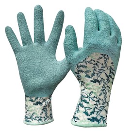 Digz Long Cuff Stretch Knit Garden Gloves with Full Finger Latex Coating | Color: Greenery Pattern | Size: Large