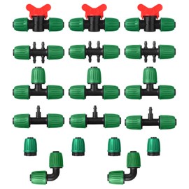 18 Pcs Drip Irrigation Fittings Kit, MSDADA Drip Irrigation System Connector Set for 1/2'' to 1/4'' Irrigation Tube, Anti-Drop Connectors Barbed & Threaded Double-Locked Irrigation Fitting(Green)