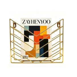 ZAYHENYOO Modern Wall Mounted Magzine Rack,Gold Wall Mount File Organizer, Geometric Wall Metal Magazine Holder, Document Holder for Wall in Office and Home
