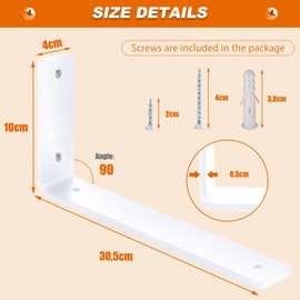 MLOQI 6 Pack Heavy Duty Shelf Brackets, 5mm Thick Scaffold Board L Wall Brackets for Shelves, White Industrial Shelves Support (12"x4"/30cm x 10cm)